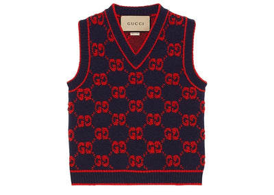 Gucci Streetwear Gucci GG Wool Bouclé Jacquard Vest Blue/Red