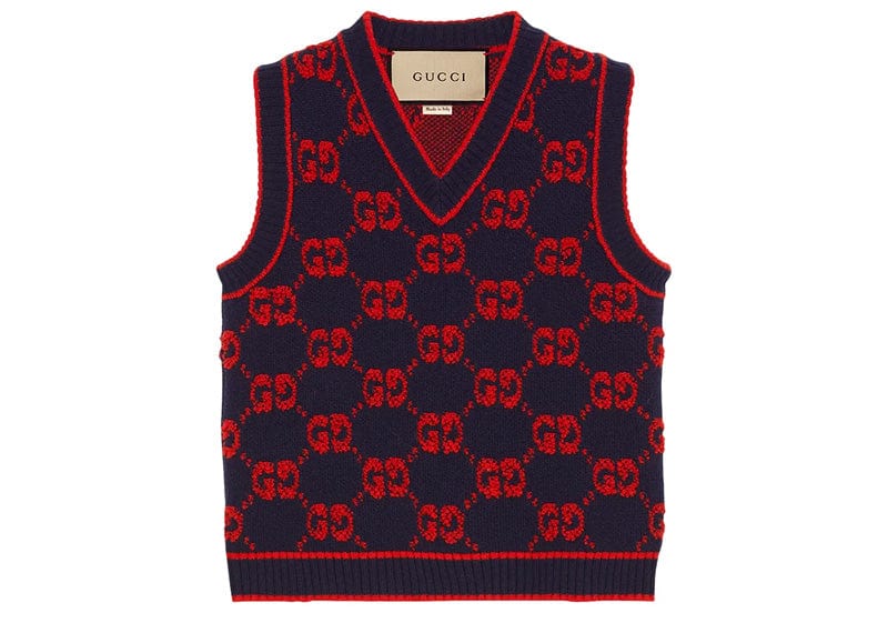 Gucci Streetwear Gucci GG Wool Bouclé Jacquard Vest Blue/Red