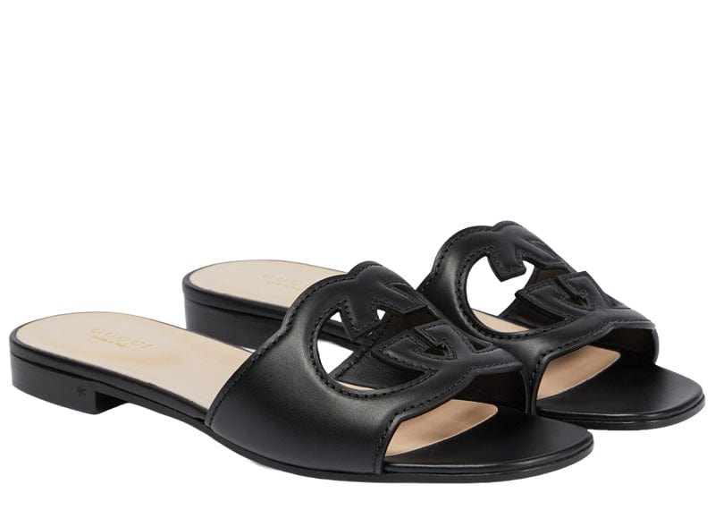 Gucci Sneakers Gucci Interlocking G Cutout Leather Sandal Black