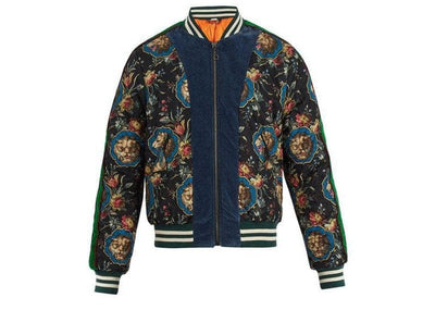 GUCCI Streetwear Gucci Lion Garden Print Silk Bomber Jacket