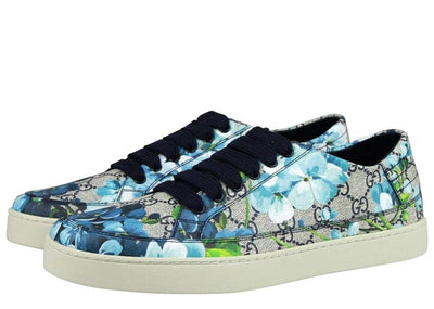 Gucci Streetwear GUCCI Men's Bloom Flower Print Blue Supreme GG Canvas Sneaker Shoes