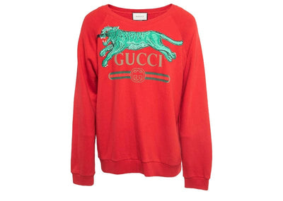 GUCCI Streetwear Gucci Red Tiger Embroidered Cotton Knit Sweatshirt