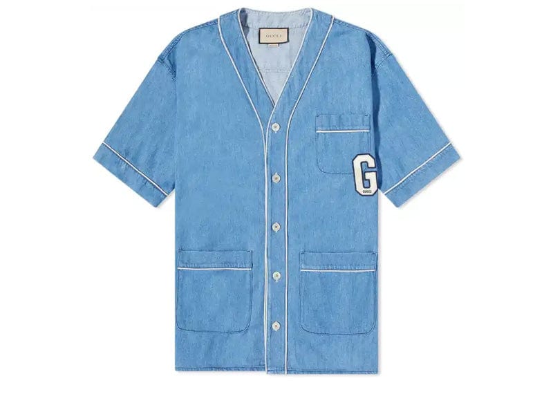 Gucci Streetwear Gucci Washed Denim Bowling Oversized Shirt G Patch