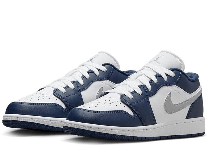 navy blue and white jordan ones