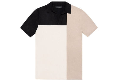 Manière De Voir Streetwear Manière De Voir Colour Block Knit Revere Polo Shirt Black/Beige