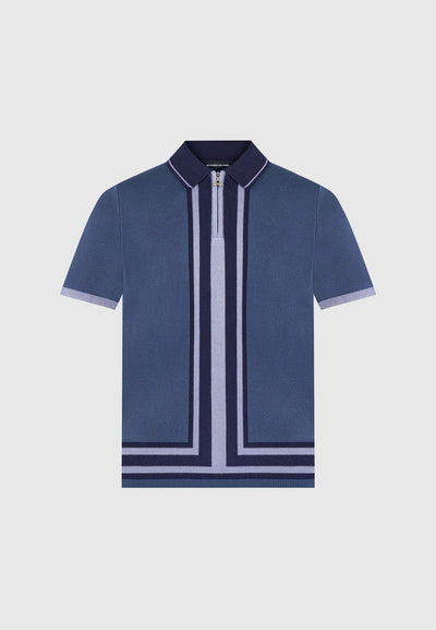 Manière De Voir Streetwear Manière De Voir Contrast Border Zip Polo Blue