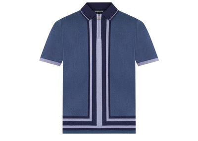 Manière De Voir Streetwear Manière De Voir Contrast Border Zip Polo Blue