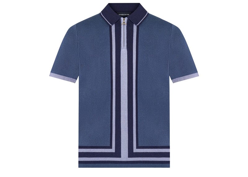 Manière De Voir Streetwear Manière De Voir Contrast Border Zip Polo Blue