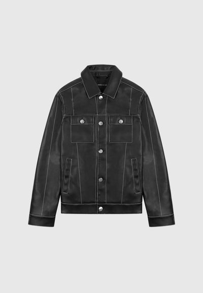 Manière De Voir Streetwear Manière De Voir Leather Contrast Stitch Jacket Black