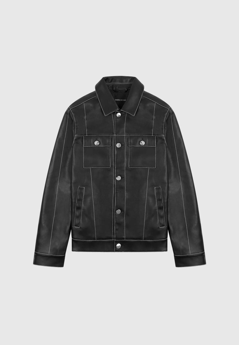 Manière De Voir Streetwear Manière De Voir Leather Contrast Stitch Jacket Black