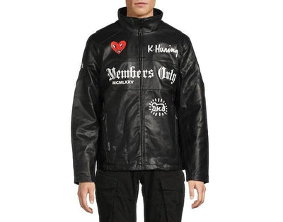 Members Only Streetwear Members Only x Keith Haring Graphic Faux Leather Jacket Black