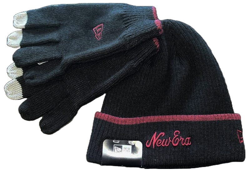 New Era Streetwear New Era Bonnet et Gants Rouge E-Touch New Era Black & Maroon Lining