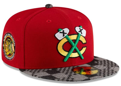 New Era Accessories New Era Chicago Blackhawks Scarlet Black Denim 59FIFTY Fitted Hat Red