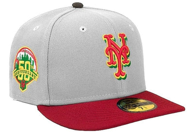 New Era Accessories New Era New York Mets Grey & Cardinal Burgundy 50 Year Anniversary Fitted Hat 7 1/4