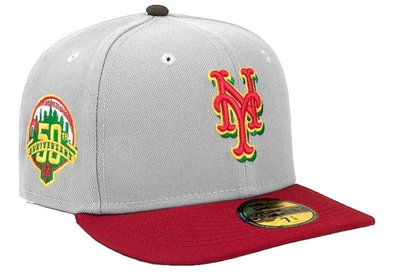 New Era Accessories New Era New York Mets Grey & Cardinal Burgundy 50 Year Anniversary Fitted Hat 7 1/4