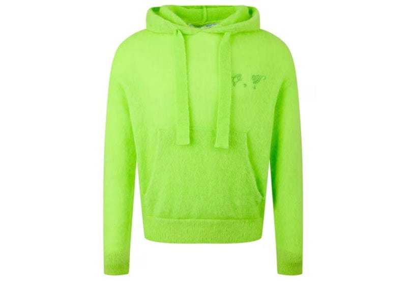 Off-White Streetwear Off-White Arrow Mohair Skate Knit Hoodie Neon Green