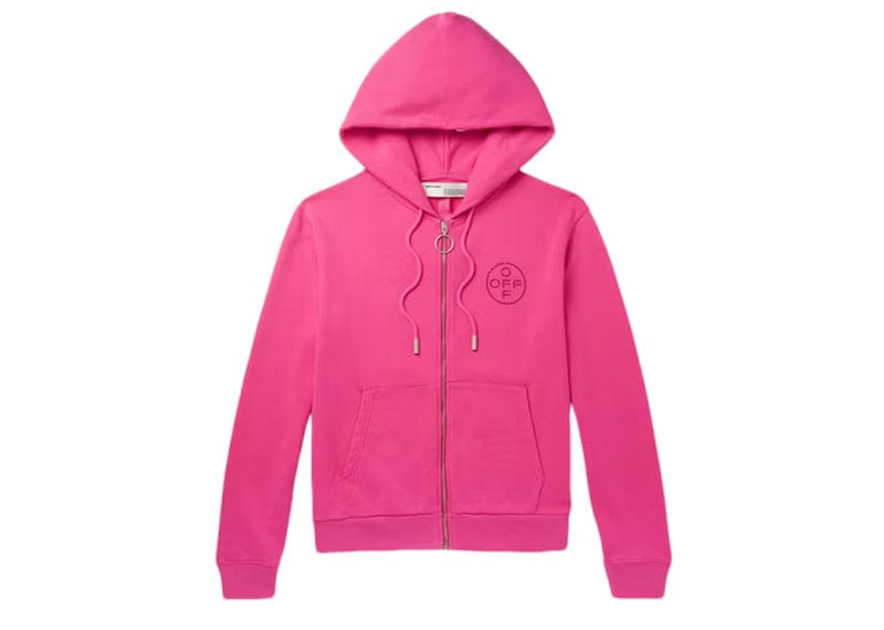 OFF-WHITE streetwear OFF-WHITE Embellished Logo Zip Up Hoodie Pink