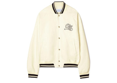 Off-White Streetwear OFF-WHITE Italic Linen Souvenir Varsity Jacket White Asparagus