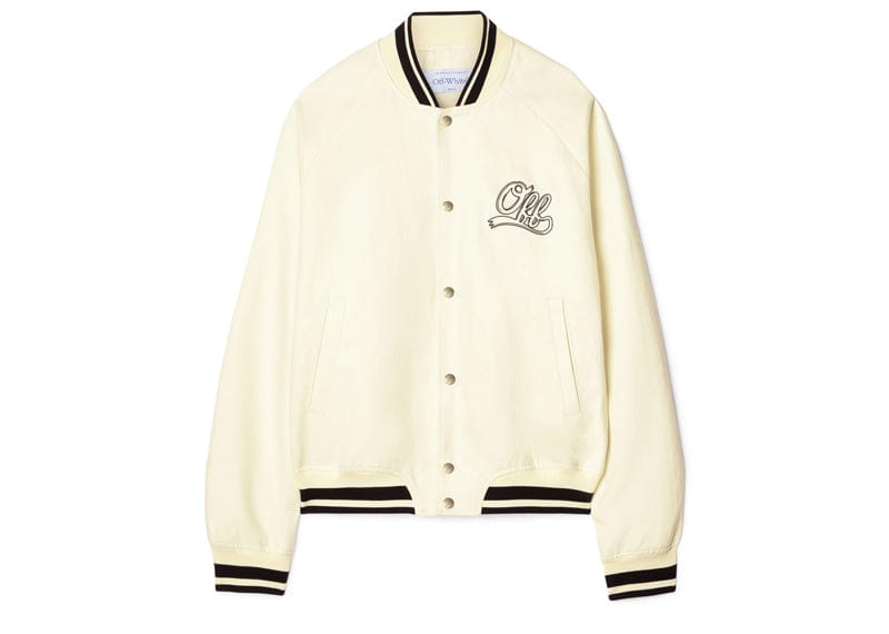 Off-White Streetwear OFF-WHITE Italic Linen Souvenir Varsity Jacket White Asparagus