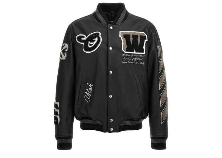 Off-White c/o Virgil Abloh Leather Varsity Jacket Logo Patches
