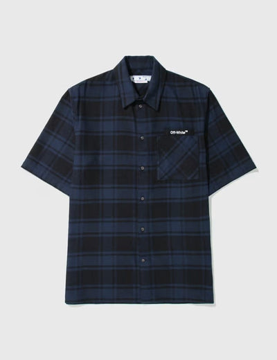 Off-White Streetwear Off-White Outline Arrow Flannel Short-Sleeve Shirt Black/Navy