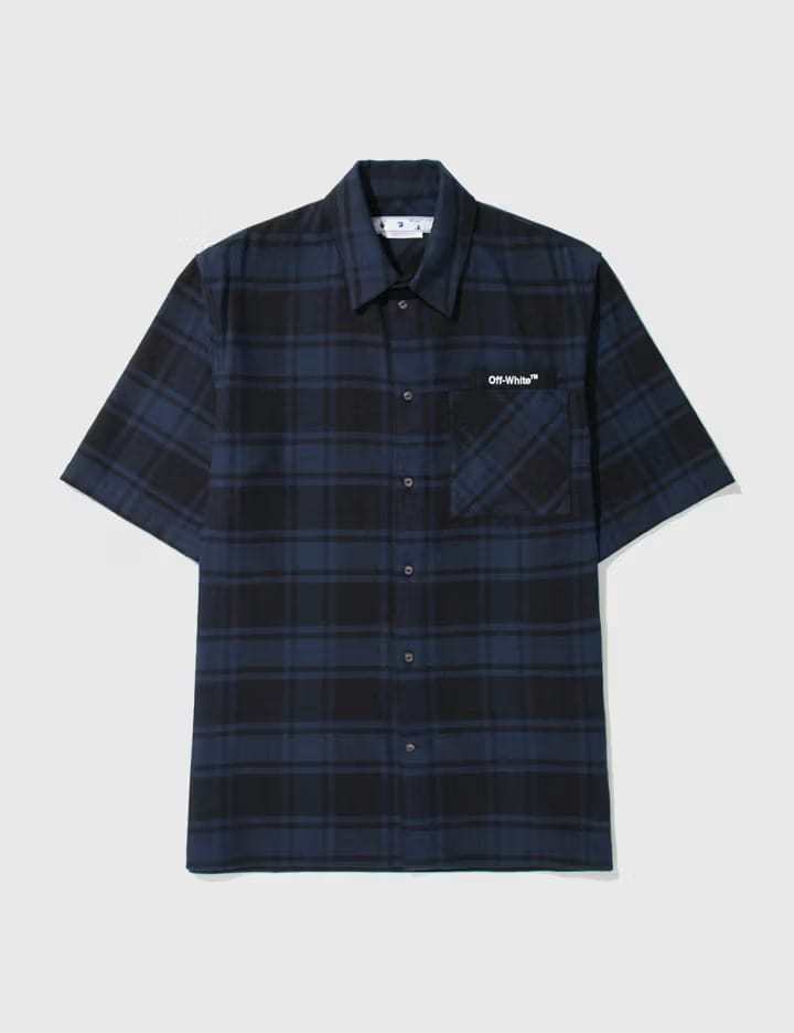 Off-White Streetwear Off-White Outline Arrow Flannel Short-Sleeve Shirt Black/Navy
