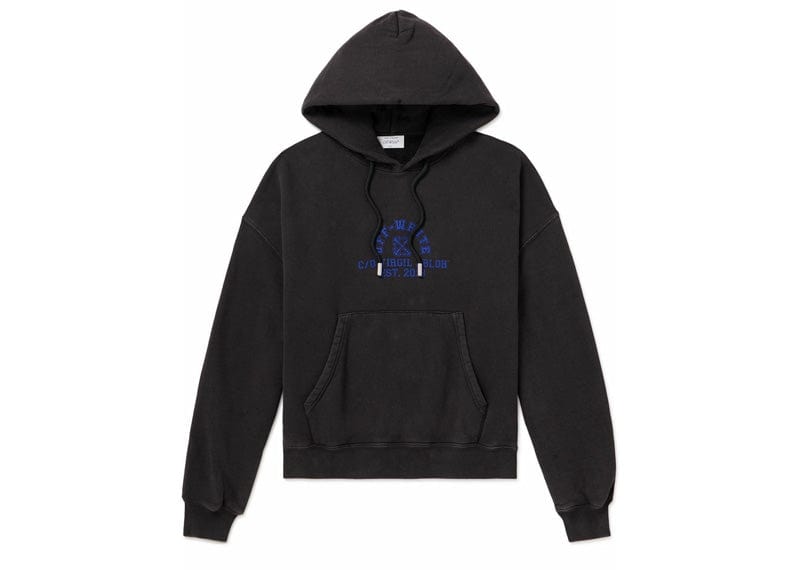Off-White Streetwear Off-White Printed Cotton Jersey Hoodie Washed Black