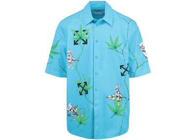 Off-White Streetwear Off-White Weed Over S/S Shirt Cyan Blue Green