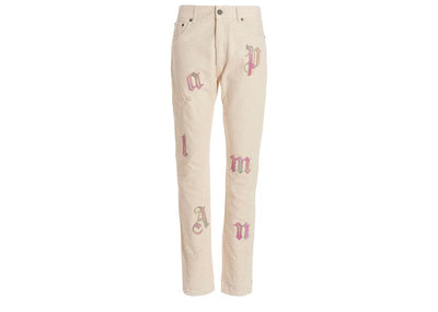 Palm Angels Streetwear Palm Angels Bull Rainbow Logo Patch Denim Cotton Jeans White