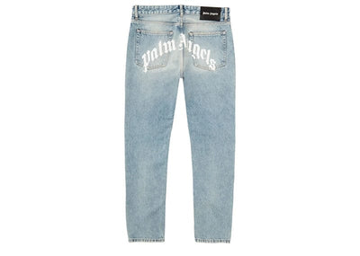 Palm Angels Streetwear Palm Angels Logo Denim Straight Leg Jeans Light Blue/White