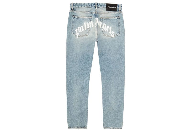 Palm Angels Streetwear Palm Angels Logo Denim Straight Leg Jeans Light Blue/White