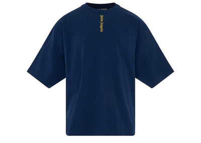 Palm Angels Streetwear Palm Angels Logo Over T-Shirt Navy Blue/Yellow