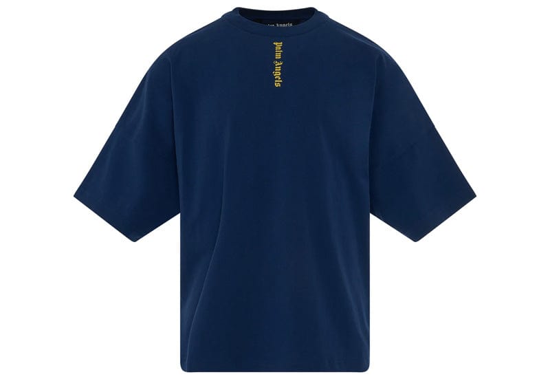 Palm Angels Streetwear Palm Angels Logo Over T-Shirt Navy Blue/Yellow