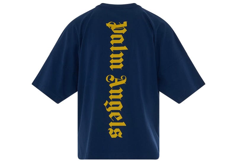 Palm Angels Streetwear Palm Angels Logo Over T-Shirt Navy Blue/Yellow