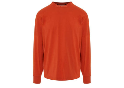 Palm Angels Streetwear Palm Angels Long Sleeve Glitter Mock Neck Logo Oversized Tee Brick & Red