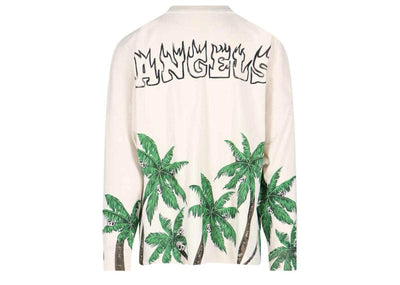 PALM ANGELS Streetwear Palm Angels Long Sleeve Palms and Skulls Tee White and Green