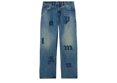 Palm Angels Streetwear Palm Angels LW Logo Patch Straight 5 Pocket Jeans Light Blue