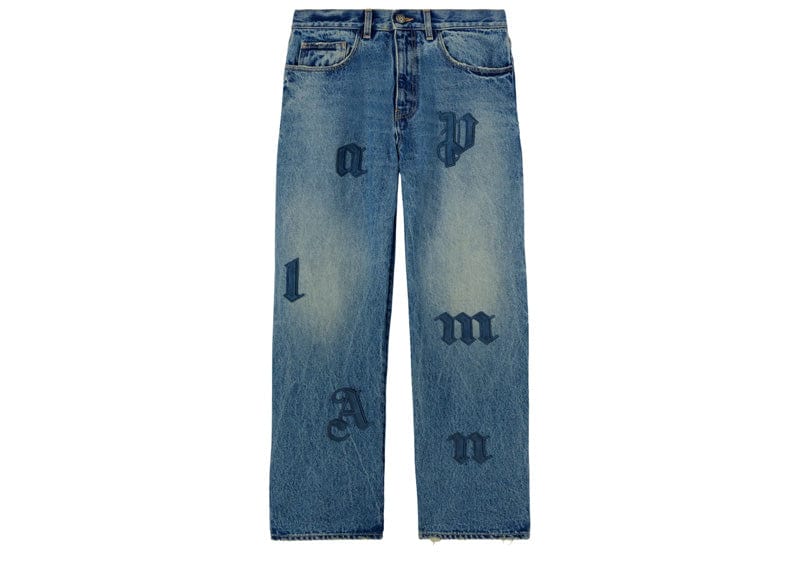 Palm Angels Streetwear Palm Angels LW Logo Patch Straight 5 Pocket Jeans Light Blue
