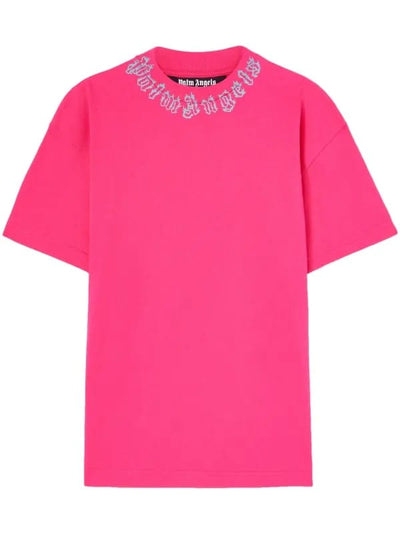 Palm Angels Streetwear Palm Angels Neck Logo Tee Fuchsia