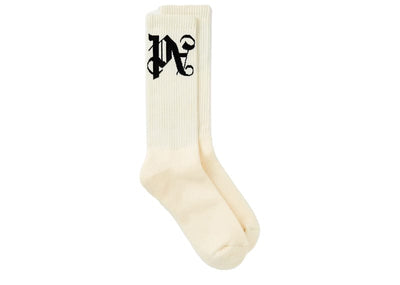 Palm Angels Accessories Palm Angels Off-White Classic Logo Socks Butter Black