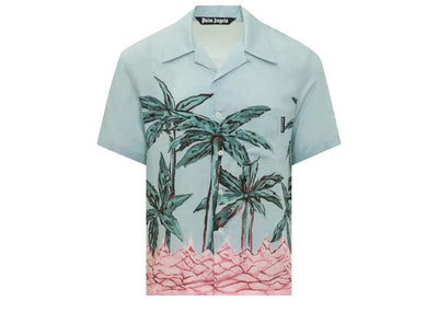 Palm Angels Streetwear Palm Angels Palms Row Button Up Bowling Shirt Light Blue