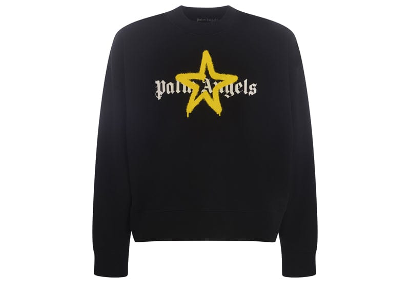 Palm Angels Streetwear Palm Angels Star Sprayed Logo Crew Sweat Black & Yellow