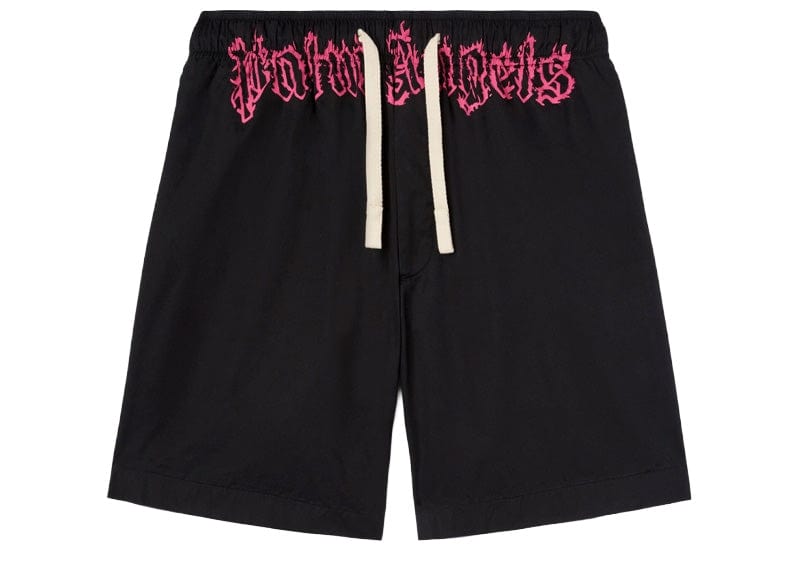 Palm Angels Streetwear Palm Angels Waist Logo Shorts Black/Fuchsia
