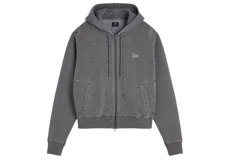 Patta Streetwear Patta Studded Washed Zip-Up Hoodie Volcanic Glass