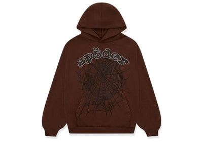 Sp5der Streetwear Sp5der Rhinestone OG Web V2 Hoodie Brown