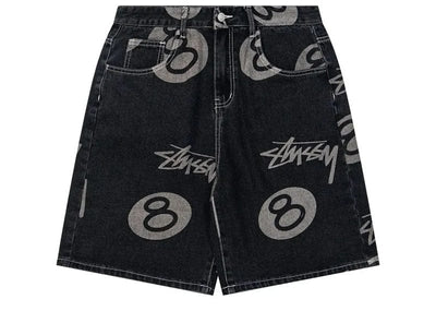 Stussy Streetwear Stussy 8-Ball Patchwork Denim Shorts Black