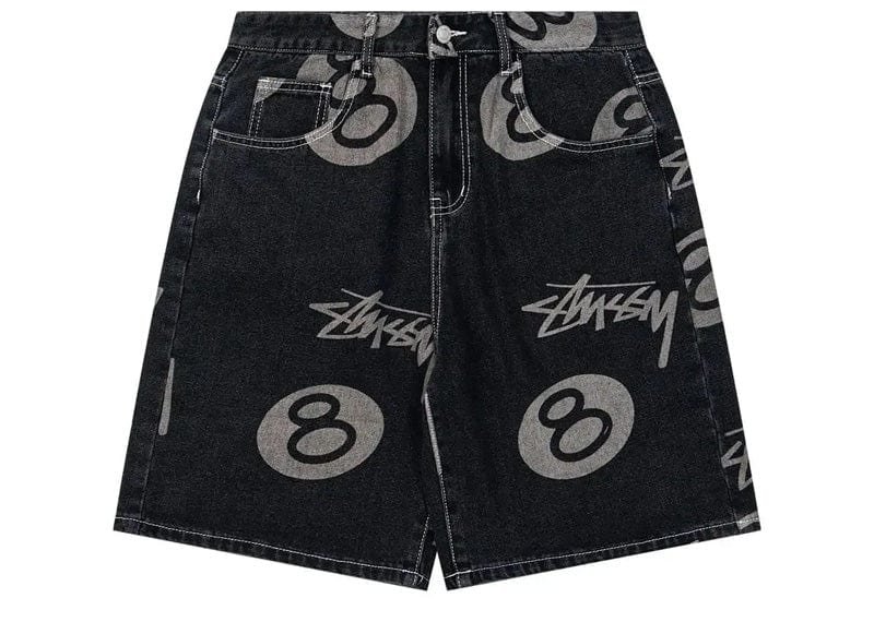 Stussy Streetwear Stussy 8-Ball Patchwork Denim Shorts Black