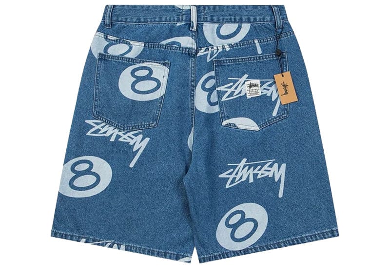 Stussy Streetwear Stussy  8-Ball Patchwork Denim Shorts Blue