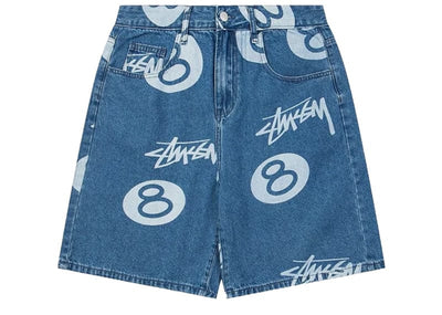 Stussy Streetwear Stussy  8-Ball Patchwork Denim Shorts Blue