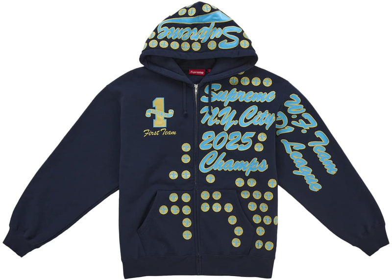 Supreme League Champs Zip Up Hooded Sweatshirt Navy – Court Order